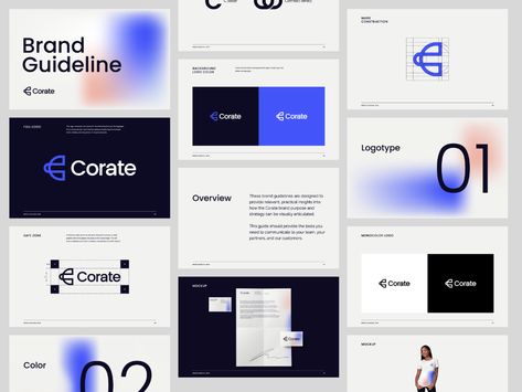 Corate | Brand Book by Oleg Coada on Dribbble Brand Identity Design Style Guides, Brand Book Layout, Book Logo Design, Brand Book Design, Brand Guidelines Design, Mises En Page Design Graphique, Brand Identity Guidelines, Book Design Inspiration, 브로셔 디자인