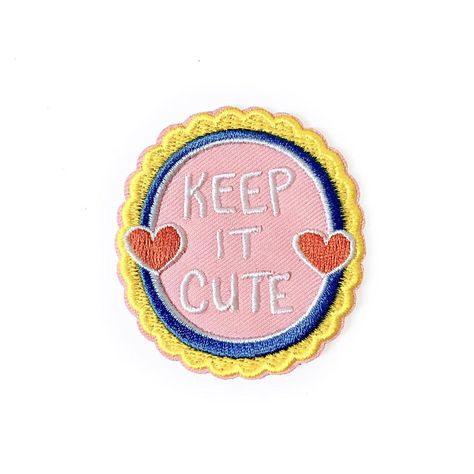 Keep It Cute Patch || iron on patch, patches for jackets, patches for bags, embroidered patch, words to live by, heart patch, pink patch Patches Wallpaper, Realistic Disney Princess, Slogan Ideas, Patches For Jackets, Packaging Card, Kindle Stickers, Pink Patch, Funniest Valentines Cards, Bag Patches