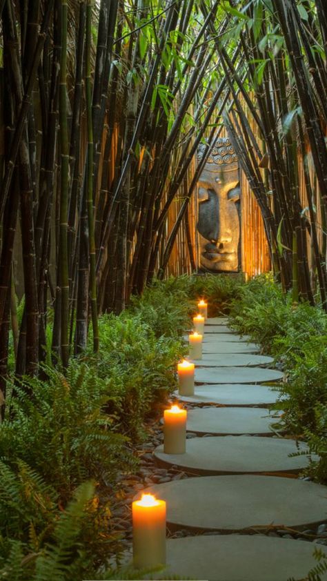 Bamboo Entrance, Bamboo Walkway, Zen Bamboo Garden, Garden Yoga Space, Garden Buddha, Bamboo Backyard, Bamboo Landscaping, Bamboo Zen Garden, Bali Gardens