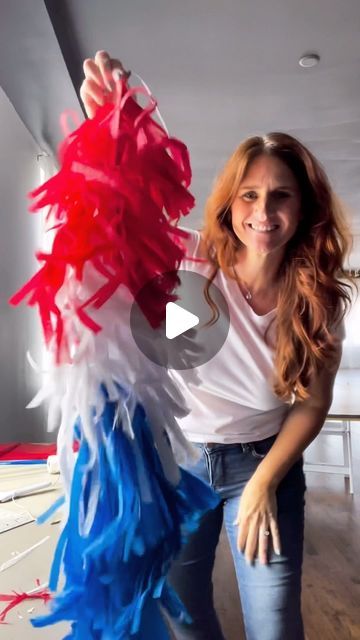 Haley Station Wedding and Event Venue on Instagram: "I’ve ben crafting my butt off the last couple weeks getting our 4th of July parade float ready and thought I would share how I’m making these cutie balloon tassels. So easy. So cute! Just attach some balloons and voila! Happy crafting!" Pick Up Truck Parade Float Ideas, Party In The Usa Parade Float, Basketball Float For Parade, Volleyball Floats For Parade, Cheer Float Ideas Parade, Hoco Parade Float Ideas, Homecoming Car Decorations For Parade, 4th Of July Parade Float Ideas, Floats For Parade