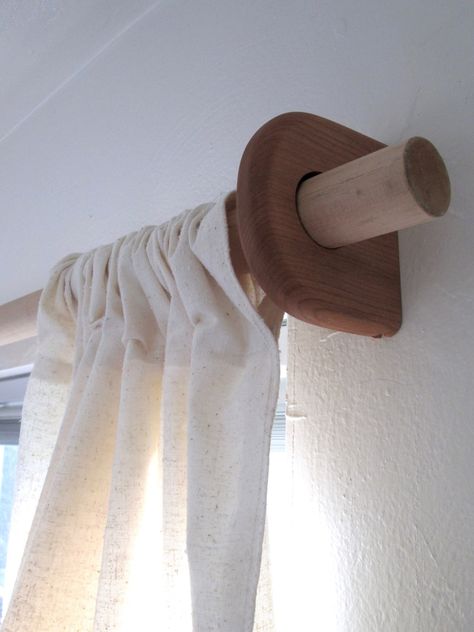 Cherry Curtain, Wood Curtain Rod, Modern Curtain Rods, Wooden Curtain Rods, Wood Curtain Rods, Cool Shelves, Curtain Brackets, Rod Bracket, Curtain Rod Holders