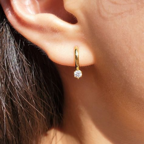 Buy Cz Earrings, Dainty Earrings, Conch Earrings, Tiny Earrings, Gold Huggie Earrings, Silver Huggies, Wedding Jewelry, LUISA EARRINGS Online in India - Etsy Gold Earring Ideas, Gold Top Earrings Design, Gold Earrings Simple Designs, Modern Earrings Gold, Small Gold Tops Designs, Stud Gold Earrings For Women, Tops Earings Design Gold, Gold Earing Tops Design New, Gold Elegant Earrings