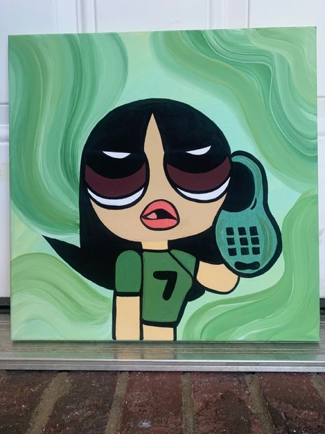 Buttercup Powerpuff Painting On Canvas, Painting Ideas Powerpuff, Powerpuff Girls Canvas Painting, Boujee Painting Ideas On Canvas, Powerpuff Girl Painting, Power Puff Girls Painting, Painting Powerpuff, Powerpuff Painting, Baddie Canvas Painting Ideas