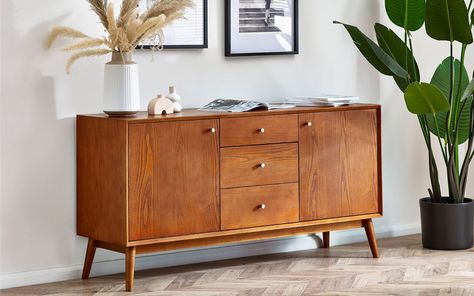 Boho Sideboard, Sideboard Styling, Midcentury Sideboard, Living Room Sideboard, Midcentury Interior, Retro Sideboard, Oak Bedroom, Mid Century Sideboard, Solid Wood Sideboard