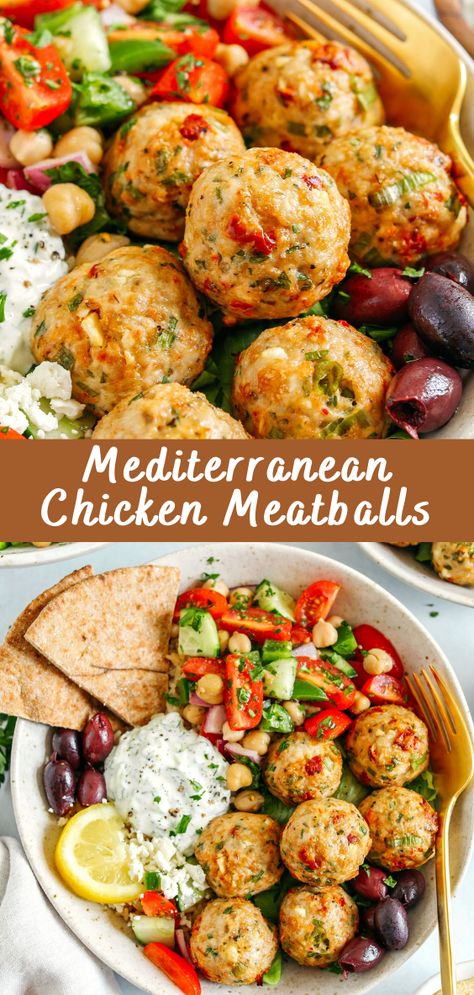 Mediterranean Chicken Meatballs Recipe | Cheff Recipes Herby Mediterranean Meatballs, Meals For Low Cholesterol, Healthy Recipes For Cholesterol, Mediterranean Food Prep Ideas, Healthy Meditteranean Recipes, Healthy Meals Easy On Stomach, Mediterranean Diet Meatballs, Lean Food Recipes, Healthy Recipes Appetizers