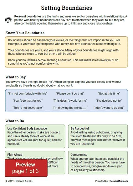 Setting Boundaries: Info and Practice (Worksheet) | Therapist Aid Personal Boundaries Worksheet, Healthy Boundaries Worksheets, Setting Boundaries Worksheet, Codependency Worksheets, Boundaries Activities, Boundaries Worksheet, Group Therapy Activities, Counseling Worksheets, Assertive Communication