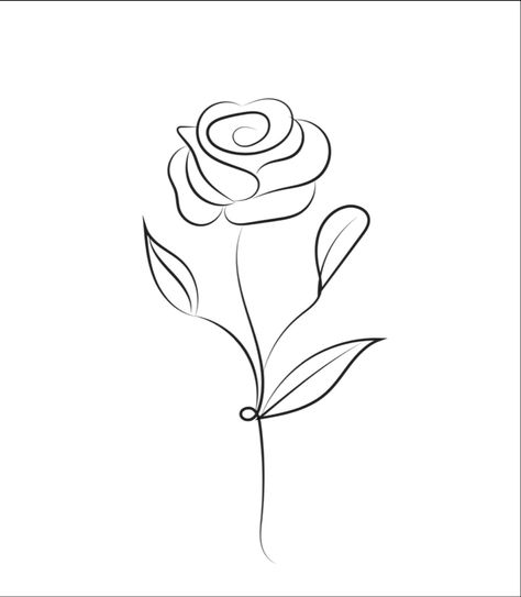 Rose Flower Line Art, Simple Rose Line Drawing, Roses Simple Drawing, Black And White Rose Drawing, Minimalist Rose Drawing, Rose Flower Drawing Simple, Simple Rose Tattoo Design, Flower Line Art Simple, Rose Simple Drawing