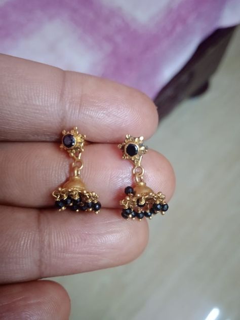 3 Grams Gold Earrings Indian Latest, Black Beads Earrings Gold, Nallapusalu Earrings, Black Beads Earrings Indian Gold, Black Bead Earrings Gold, Black Earrings Indian, Black Beads Ear Rings Gold, Gold Earrings For Kids, Simple Gold Earrings