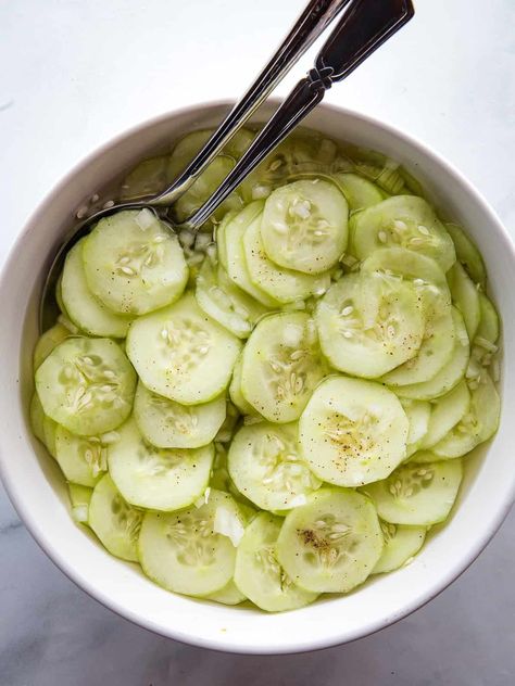 Sweet and Tangy Vinegar Cucumber Salad - Cook Fast, Eat Well Sweet Vinegar Cucumber Salad, Apple Cider Vinegar Cucumbers, Sweet Cucumber Salad Vinegar Sugar, Southern Cucumber Salad Vinegar, Cucumber Salad With Vinegar And Sugar, Cucumber And Onion Salad Vinegar Sugar, Cucumber And Vinegar, Cucumbers And Vinegar, Sweet Cucumber Salad