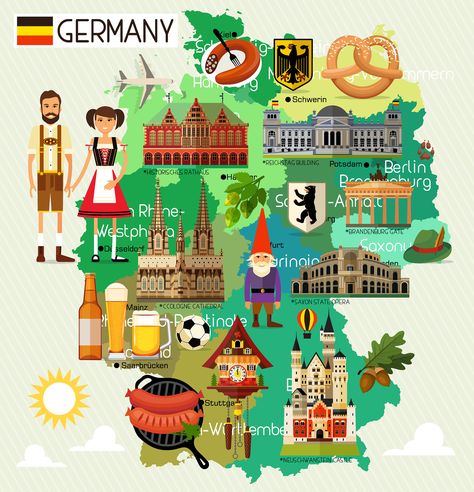 Germany for kids | Homework help: Germany information for children | Germany country fact file for kids | TheSchoolRun Germany Facts, Germany For Kids, Map Of Germany, Germany Travel Guide, German Christmas Markets, Germany Map, German Flag, Travel Icon, Travel Map