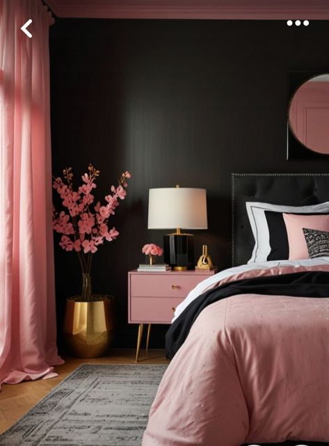 Pink Black Room, Pink And Black Bedroom, Dusty Pink Bedroom, Blush Pink Bedroom, Black White Bedrooms, Decor Ideas For Living Room, Pink Bedroom Ideas, Home Decor Cozy, Pastel Color Palette