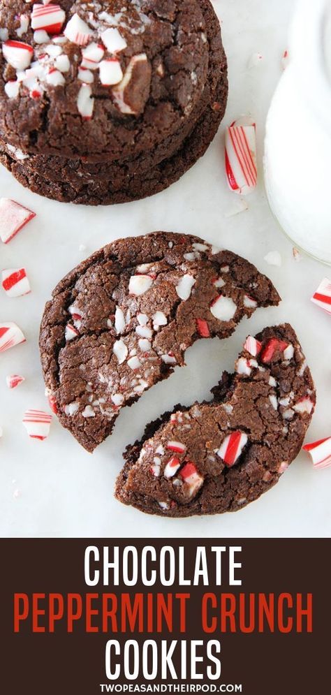 Christmas Peppermint Cookies, Peppermint Crunch Cookies, Peppermint Christmas Cookies, Peppermint Crunch, Chocolate Marshmallow Cookies, Cookies With Chocolate Chips, Crunch Cookies, Chocolate Chip Shortbread Cookies, Peppermint Chocolate