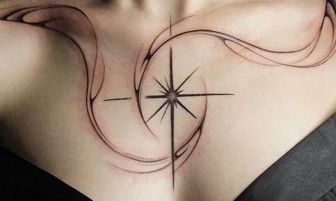 The Hermit Tattoo, Star Tattoo Ideas, Best Star Tattoos, Tattoo Ornament, Sternum Tattoo Design, Circular Tattoo, Small Star Tattoos, Tattoo Tips, Light Tattoo