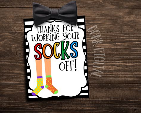 Just add socks and say thank you! approx 2.5x3.5" Included will be: 1 PDF file - The PDF file will include one 8.5"x11" sheet with 9 tags ☆ Please note that no physical item will be sent. Printing is at your own expense *We do not offer Printing Services* - Files are hi-resolution, the listing images here are not. - The files you will receive will be high resolution and look great! - Please be aware that there are color variations on different screens. - Colors seen on your screen may vary sligh Thank You Gifts For Staff, Thank You Gifts For Oncology Nurses, Hr Appreciation Ideas, Mini Thank You Gifts, Work Team Appreciation Gifts, Cheap Volunteer Appreciation Gifts, Teacher And Staff Appreciation Week, Self Care Gifts For Teachers, Wellness Gifts For Employees