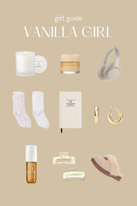 Vanilla Gift Ideas, Vanilla Girl Accessories, Vanilla Burr Basket, Vanilla Girl Gift Ideas, Clean Girl Aesthetic Gift Ideas, Stocking Stuffers Aesthetic, Beige Wishlist, Vanilla Girl Emoji Combos, Amazon Vanilla Perfume