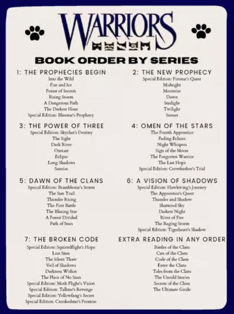 All warrior cats books in order Warrior Cats Books In Order, Warrior Cat Story Ideas, Warrior Cat Books, Warrior Cats Book Collection, Worrier Cats Oc, Warrior Cats Camp Ideas, Warrior Cat Apprentice, Warrior Cats Apprentice, Warrior Cats The Prophecies Begin