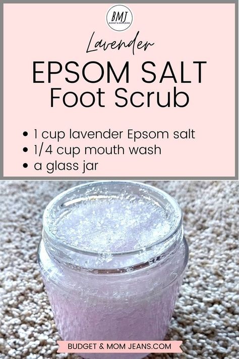 Foot Scrub Recipe, Homemade Foot Scrub, Lavender Epsom Salt, Salt Scrub Diy, Diy Body Scrub Recipes, Diy Sugar Scrub Recipe, Mouth Wash, Body Scrub Recipe, Sugar Scrub Homemade