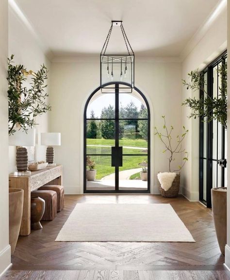 First impressions are everything, right? I am torn. I have an undeniable affection for glass… Mediterranean Interior, Bg Design, Entry Way Design, Neutral Interiors, Home Entrance Decor, Glass Front Door, Mediterranean Home, Mediterranean Homes, Entry Way