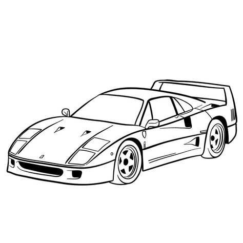 Jdm Cars Drawing Easy, Car Model Drawing, Ferrari Easy Drawing, Corvette Drawing Easy, Ferrari F40 Tattoo, Cars For Drawing, Auto Drawing Easy, Easy Cars Drawing, Drawing Cars Easy