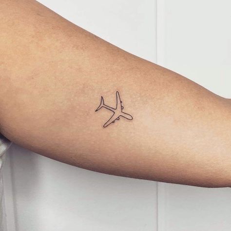 Fine line aeroplane tattoo Mini Aeroplane Tattoo, Dainty Plane Tattoo, Tiny Aeroplane Tattoo, Travel Dainty Tattoos, Airplane Tiny Tattoo, Fine Line Tattoo Minimalist Travel, Plane Line Tattoo, One Line Plane Tattoo, Cute Plane Tattoos