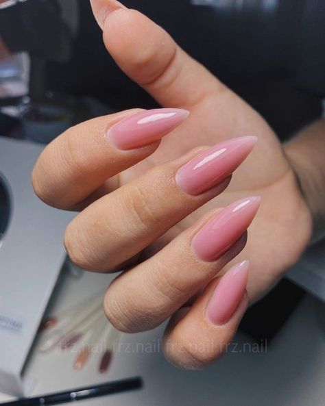 Almond Nails Winter Colors 2023-2024: 17 Trendy and Cozy Ideas - thepinkgoose.com Pink Nails Sharp, Pink Powder Acrylic Nails, Almond Nails Winter Colors, Almond Nails Winter, Nails Short Almond, Almond Nails Pink, White Almond Nails, Soft Pink Nails, Cozy Ideas