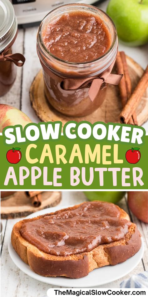 Slow Cooker Caramel Apple Butter Crockpot Caramel Apple Butter, Caramel Apple Butter Syrup, Crock Pot Caramel Apples, Caramel Apple Butter Recipe, Caramel And Apples, Caramel Apple Butter, Slow Cooker Caramel, Types Of Apples, Slow Cooker Christmas