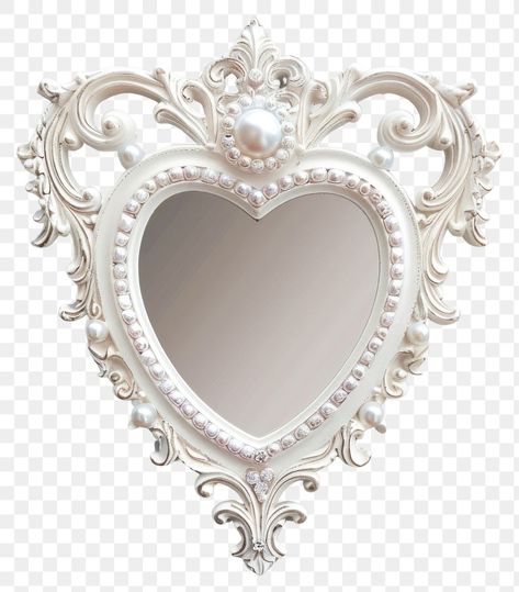 Coquette Pngs, Rentry Recourses, Mirror Png, Decorated Mirror, Coquette White, White Coquette, Baroque Frame, Image Overlay, Heart Shaped Frame