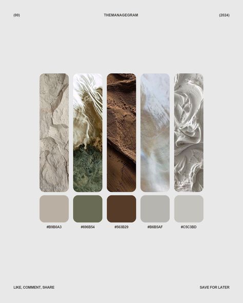 Neutral Texture Mood-Board Color Palette Colors And Textures Moodboard, Presentation Mood Board, Mood Boards For Instagram, Color Palette Instagram Post, Instagram Posts Color Palette, Color Palette Sketchbook, Cmf Design Moodboard, Social Media Colour Palette, Social Proof Design