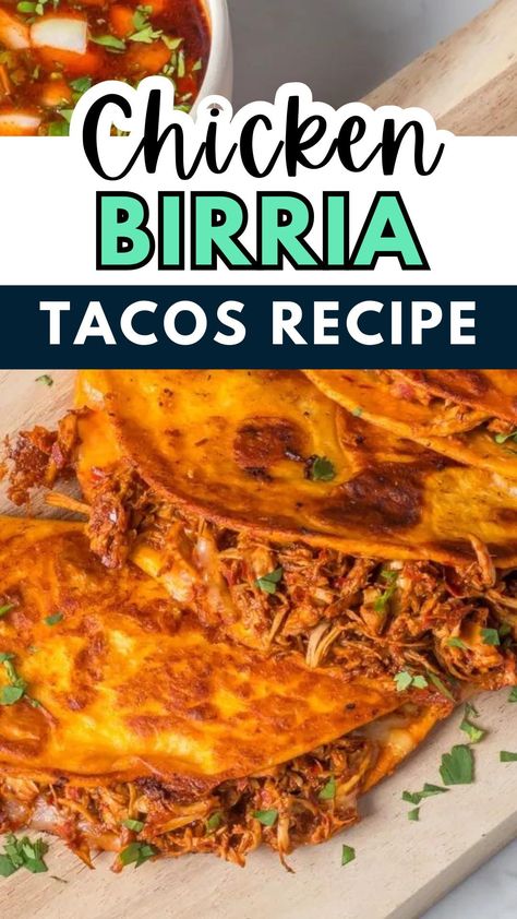 Chicken birria tacos are delicious and much easier to make than the beef. Grab you a crockpot or slow cooker and the rest cooks itself. Chicken Birria Tacos Recipe Mexican Authentic, Chicken Barbacoa Tacos, Burris Chicken Tacos, Shredded Chicken Birria Tacos, Chicken Barrio Tacos Recipe, Birria Tacos Recipe Chicken, How To Make Barrio Tacos, Crockpot Chicken Recipes For Tacos, Chicken Quesabirria Tacos