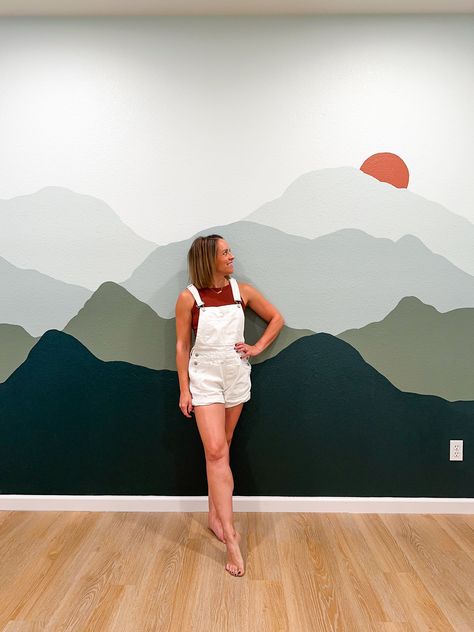 Simple Wall Ideas Bedroom, Diy Mountains On Wall, Mountain Range Mural, Mountain Wall Painting Diy, Blue Mountain Mural, Boys Room Mural Ideas, Boys Mountain Bedroom, Boy Nursery Mural, Mountain Mural Kids Room