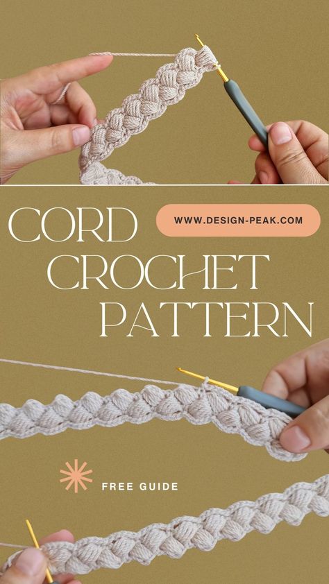 Types Of Crochet Patterns, Crochet Special Stitches, Begginer Crochet Project, Crafts With Thread, Macrame Cord Crochet Patterns, Crochet I Cord Pattern, Design Peak Crochet, How To Crochet A Cord Free Pattern, Crochet Garter Belt