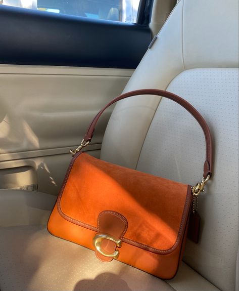 Coach Bag Orange, Coach Bah, Orange Bag Aesthetic, Coach Soft Tabby, Orange Bags, Orange Accessories, Fits Ideas, Fall Bags, Handbag Essentials