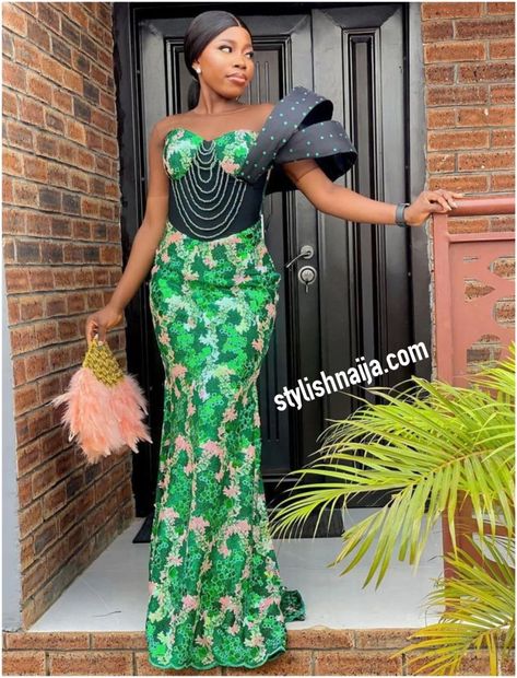 Gorgeous and fascinating styles for church and occasions. Volume 96. - Stylish Naija Model Gown, Ankara Asoebi, Ankara Prom Dress, African Party Dresses, Stylish Naija, Lace Gown Styles, Dress Luxury, African Lace Dresses, Gown Styles