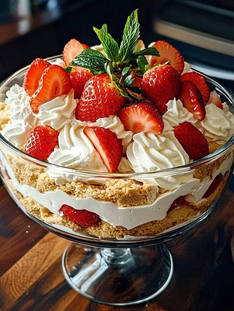 Strawberry Cheesecake Trifle Trifle Desserts Strawberry, Strawberry Cheesecake Trifle, Fluffy Banana Pancakes, Chocolate Strawberry Cheesecake, Baked Meatloaf, Cheese Stuffed Meatloaf, Strawberry Trifle, Mexican Casserole Recipe, Cheesecake Trifle