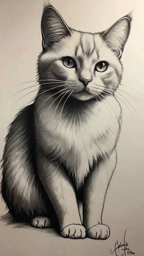 Animal Art Drawing, Drawing Black Cat, Realistic Cat Drawing, Animal Sketches Easy, Simple Cat Drawing, Lion King Drawings, Cat Portrait Painting, Cats Art Drawing, Kitten Drawing