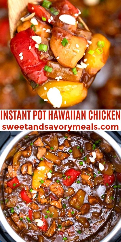 Instant Pot Hawaiian Chicken, Hawaiian Chicken Recipe, Hawaiian Chicken Recipes, Easy Pressure Cooker Recipes, Pineapple Chunks, Chicken Recipes Video, Savory Meals, Hawaiian Chicken, Chicken Thigh Recipes Oven