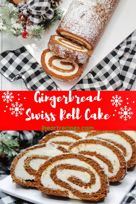 Gingerbread Roll, Christmas Jelly Roll Cake, Gingerbread Jelly Roll Cake, Gingerbread Cake Roll, Gingerbread Roll Cake, Fall Swiss Roll Cake, Swiss Roll Cake Christmas, Gingerbread Swiss Roll Cake, Hoho Cake Recipe Swiss Rolls