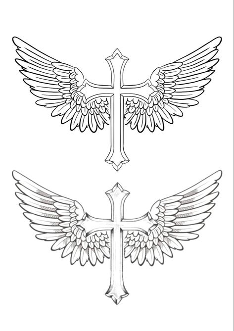 Half Sleeve Tattoo Stencils For Men Leg, Cross With Wings Tattoo Neck, Cross With Wings Tattoo Stencil, Cross Wings Tattoo Design, Cross And Angel Wings Tattoo, Cross And Wings Tattoo Design, Cross With Wings Tattoo For Women, Chest Cross Tattoo For Men, Men Tattoo Stencil Design