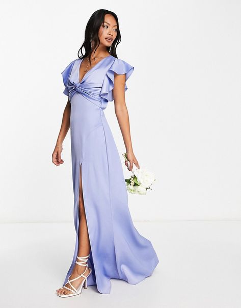 Dresses by TFNC Bride approved V-neck Flutter sleeves Thigh-high split Regular fit Sage Bridesmaid Dresses, Midi Bridesmaid Dress, Sage Green Bridesmaid Dress, Maid Of Honour Dresses, Ruched Bodice, Bridesmaid Dress, Blue Bridesmaids, Prom Party Dresses, White Maxi Dresses