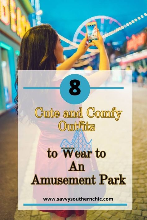 Theme Park Outfits 2023, Amusement Parks Outfit Summer, Waterpark Outfits For Women, Boardwalk Outfit Spring, Amusent Park Outfits, Outfit Ideas Amusement Park, Cute Outfits To Wear To The Fair, Outfit For Amusement Park Summer, Outfit For Fair Summer