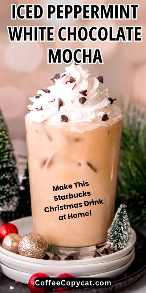 Experience the magic of the holidays with my Starbucks-inspired iced peppermint white chocolate mocha. Brew joy at home with this easy and refreshing winter coffee recipe. Celebrate the season with this heartwarming homemade Starbucks copycat Christmas drink that adds a touch of magic to every moment. #starbucksrecipeswinter #starbuckscopycatrecipe Pjs Coffee Drinks, Copycat Coffee Drinks, Starbucks Peppermint White Mocha, Peppermint Cold Brew, New Coffee Recipes, Coffee Bar Menu Ideas, Special Coffee Drinks, Christmas Iced Coffee Recipes, Iced Peppermint Mocha Recipe