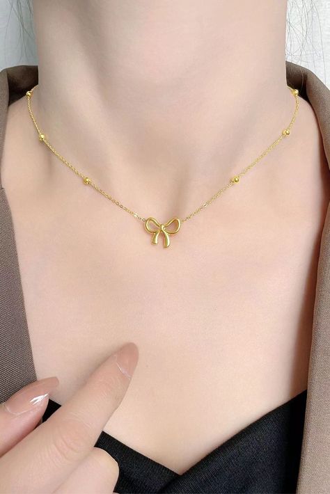 $1.98 Gold Bowknot Pendant Choker Necklace Wholesale Gold Pendant Designs, Minimalist Necklace Silver, Pendant Designs, Feminine Necklace, Letter Images, Gold Jewellry, Charm Choker Necklace, Gold Jewelry Sets, Pendant Choker