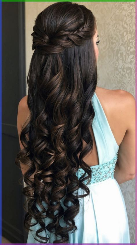 Elegant Updos, Quince Hairstyles, Long Hair Wedding Styles, Prom Hairstyles For Long Hair, Hairdo For Long Hair, Braided Hairstyles Easy, Long Wavy Hair, Prom Hairstyles, Easy Hairstyles For Long Hair