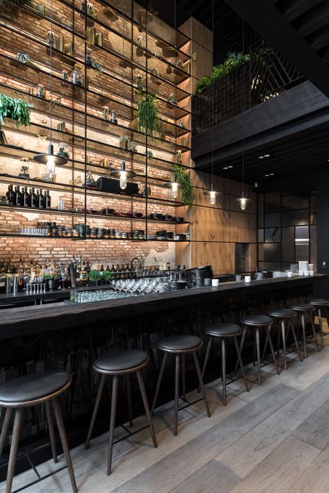 MESA Restaurant - Dieter Vander Velpen Architects Bar Interior Design, Modern Restaurant, Bar Interior, Lounge Design, Bar Design Restaurant, Cafe Interior Design, Wood Bar, Restaurant Interior Design, Exposed Brick