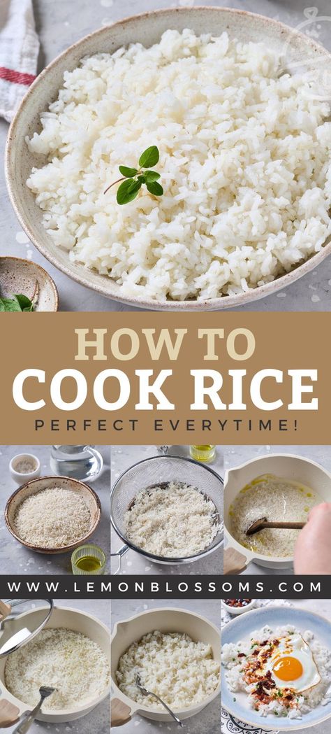 Mastering how to cook white rice is easy if you follow a few simple steps and this foolproof recipe. This is my go-to method for cooking rice on the stove and the easiest way to guarantee perfectly tender, tasty and fluffy rice every time. #lemonblossoms Perfect Stovetop Rice, Rice Stovetop How To Cook, Perfectly Cooked Rice, How To Cook Fluffy Rice, Steamed White Rice Stove Top, Perfect White Rice On The Stove, How To Cook White Rice On The Stove, Cooking White Rice On Stove, How To Cook Sweet Rice