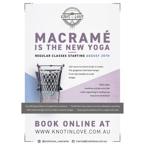 Learn a new skill and have some fun. #macrame #workshopsperth #mindfulness #creating #knotinlove #boho #bohemian #macrameclasses #poster #newsmallbusiness #craftadventure #macrameisthenewyoga #design #posterdesign Macrame Workshop, Career Fashion, Learn A New Skill, Diy Crafts Hacks, Crafts Hacks, Wall Hanger, Have Some Fun, Small Groups, Boho Bohemian