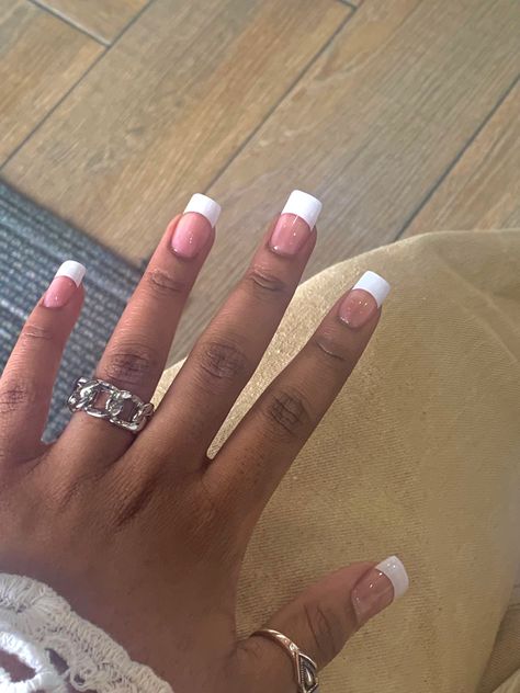 white french tips Short Classic French Tip Nails, Classic French Tip Acrylic Nails Square, Chunky White French Tip Nails, French Tip Acrylic Nails Y2k, 90s Nails French Tips, French Nails 2000s Style, 2000s French Tip Nails Short, Y2k French Tip Nails Short, 90s French Nails