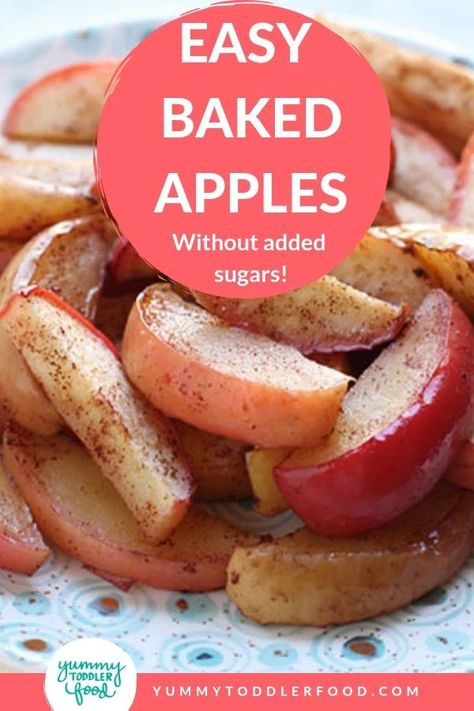 Transform apples into Sliced Baked Apples with just 5 minutes prep time. They're a healthy topping for oatmeal, yogurt, and pancakes—and are perfect for baby led weaning! #toddlerbreakfast #blw #bakedapples #glutenfree Easy Baked Apples Healthy, Baby Apple Recipe, Baby Led Weaning Apple Recipes, Baked Apples For Baby, Apple Blw Recipes, Blw Apples, Easy Blw Breakfast, Apples Blw, Apples For Toddlers