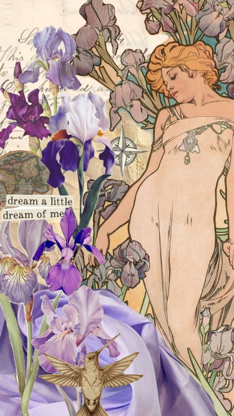 Purple Iris Bloom #wallpaper #iris #purpleiris #aesthetic #mucha #flower #alphonsemucha #artnouveau Iris Wallpaper Aesthetic, Iris Flower Wallpaper, Iris Aesthetic, Iris Wallpaper, Iris Flowers Wallpaper, Iris Goddess Aesthetic, Iris Art Nouveau, Blue Iris Aesthetic Wallpaper, Iris Flowers Aesthetic