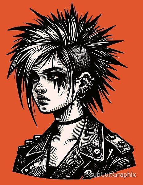 Embrace punk rock attitude with this hand-drawn punk girl, exuding rebellion and individuality. Perfect for making a statement on t-shirts, posters, and beyond. Chica Punk, Punk Art, Arte Punk, Teenage Dirtbag, Punk Girl, Punk Rock, How To Draw Hands, Drawings, Art